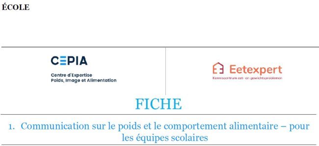 Outil : Ecole (01) - Communication sur le poids et le comportement alimentaire